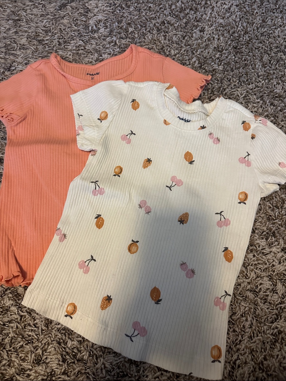 Kids Ribbed Short Sleeve Top - Peach & Cream Fruit Print